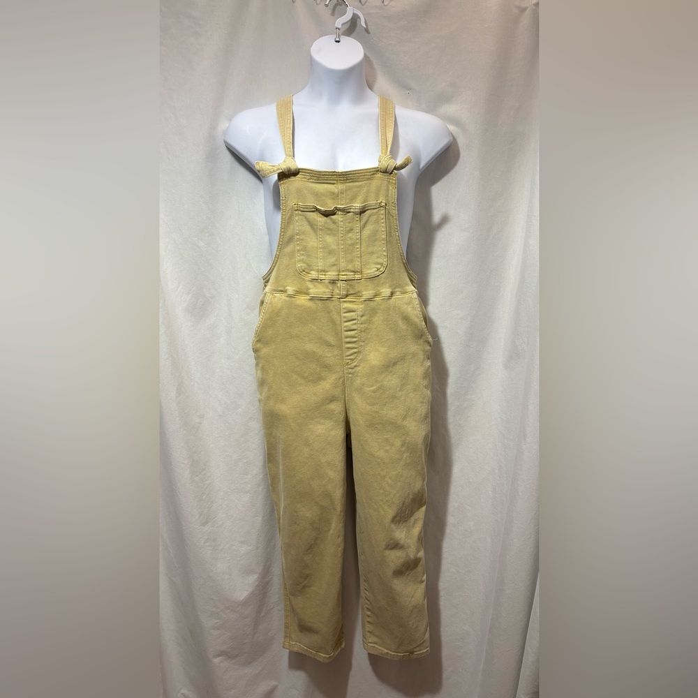 Beige Cotton Stretchy Overalls Women's Jumpsuit Adjustable Tie Straps Size Small
